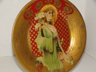 Antique Tin Art Vienna Lady Plate 7