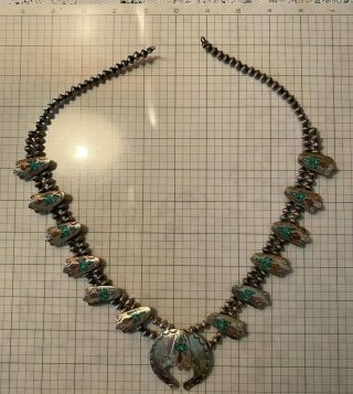 Vintage Navajo Sterling Silver Turquoise Pendant Necklace 24 1/2 " Long