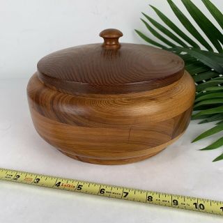 Mcm Vintage Hand Turned Artisan Wood Bowl With Lid Rustic Primitive Farmhouse