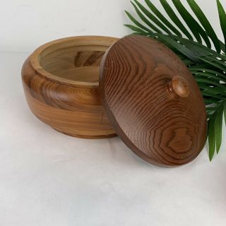 MCM Vintage Hand Turned Artisan Wood Bowl With Lid Rustic Primitive Farmhouse 2