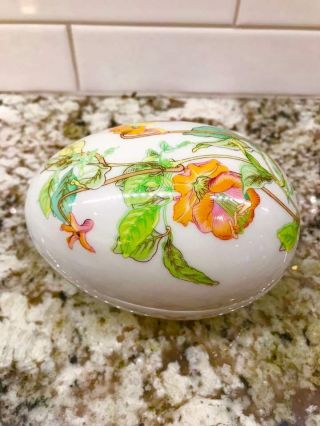 France Rochard Limoges Castel Vintage Trinket Box Oval Egg Shaped Flower RARE 2