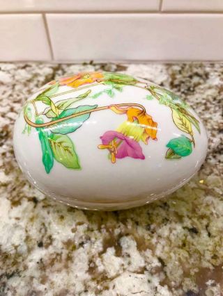 France Rochard Limoges Castel Vintage Trinket Box Oval Egg Shaped Flower RARE 3