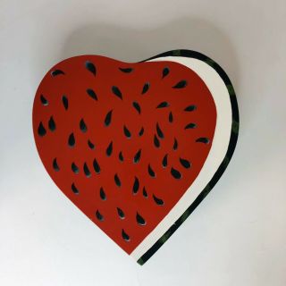 Vintage Folk Art Hand Painted Wooden Watermelon Box 10” X 10” X 2”