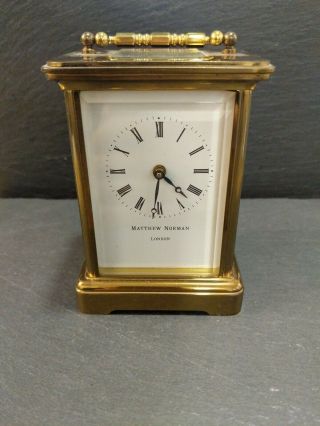 Vintage Matthew Norman Swiss Brass 8 - Day Mantel Carriage Clock Key 1754