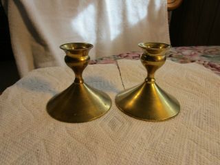 Set Of 2 Vintage [rih] India Solid Brass Candleholders Quality Items