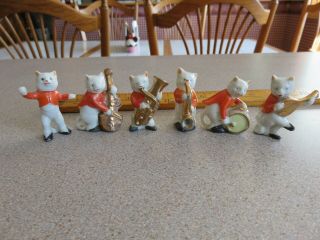 Vintage Miniature Figurines Cats Musical Band Set Of 6 Ceramic Porcelain Japan