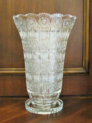 Bohemian Czech Vintage Crystal 10 " Tall Vase Hand Cut Queen Lace 24 Lead Glass