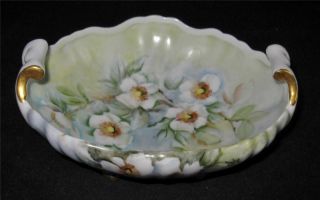 Oval Handled Footed Bowl,  Hand Painted Flowers,  Donnie Vergeldt,  5 3/8 " X 6 1/4 "