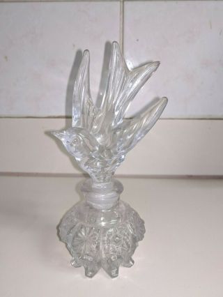 Vintage Crystal Cut Glass Perfume Bottle Bird With Stopper 6 3/4 In