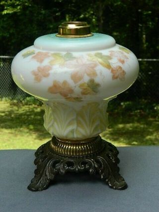Antique Gwtw Oil Lamp Base Embossed Leaf Previously Converted Electric Mark 212