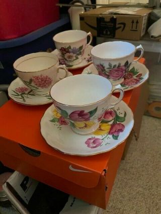 Pre - Ridgeway Vintage Royal Vale Bone China Tea Cup And Saucer Set Of (4) Pre - 1955