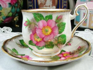 Royal Albert Pink Apple Blossom Gold Fluted Tea Cup And Saucer