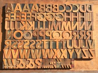 Large Antique Vtg Wood Letterpress Print Type Block A - Z Letters Complete Set