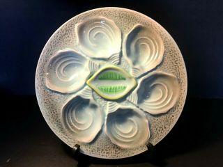 Vintage Hand Painted Oyster Plate In Light Blue/green And Yellow Made In Japan
