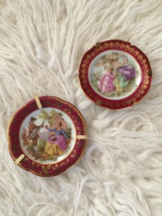 Limoges France Two Mini Porcelain Plates With Stands
