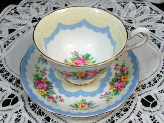 Royal Albert Prudence Blue Rose Floral Polka Dots Tea Cup And Saucer