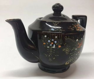 Vtg Brown Floral Teapot Textured Hand Painted Flowers 5 - 1/2 " Tall Japan