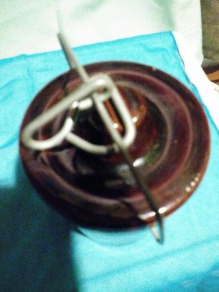 Vintage Brown Glazed Cheese/Butter Stoneware Crock with Wire Bail Lid & seal 3