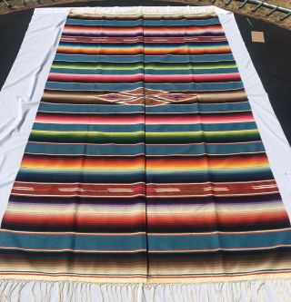 Vtg Mexican Saltillo Serape 85”x50” Fine Wool Weaving Rug Blanket 1940’s 50’s