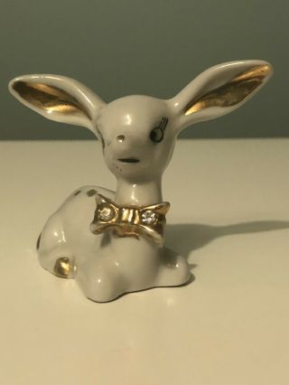 Vintage Artmark White Deer Fawn Gold Accents & Bow Tie Ceramic Made In Japan