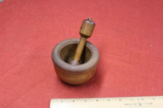 Small Turned Mortar Pestle Wood Kitchen Collectible Farm House Old Tool