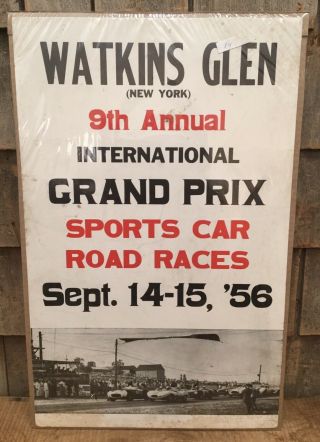 Vintage 1956 9th Grand Prix Sports Car Road Races Watkins Glen Ny Poster Sign