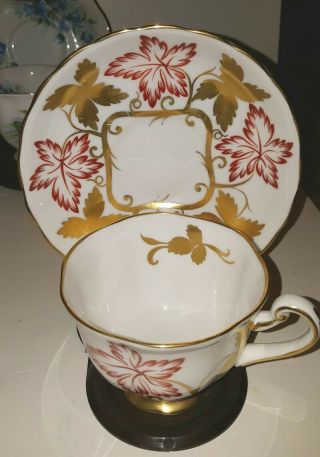 Vintage Royal Chelsea English Bone China Tea Cup & Saucer Gold Red Leaves (15)