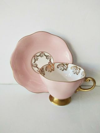 Vintage E.  B.  Foley 1850 Bone China Teacup & Saucer Set Pink & Gold England