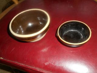 Rare Small Pair Antique Cook Rite Stoneware Crock Bowls One 3 Inch One 4 1/2 Inc