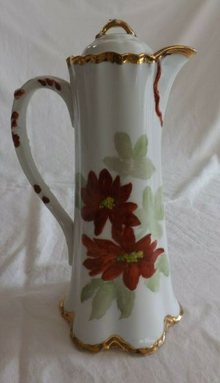 11 " Hand Painted Chocolate Pot With Gold Trim