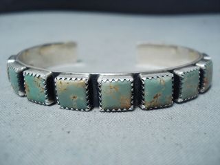 Rare Vintage Navajo Squared Royston Turquoise Sterling Silver Bracelet
