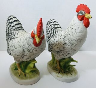 Vintage Lefton China Pair Rooster Hen Chicken Figurines Plymouth Rock Kw1051