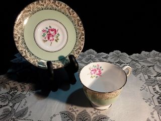 Royal Stafford Bone China Vintage Tea Cup & Saucer Green Gold ☆stunning