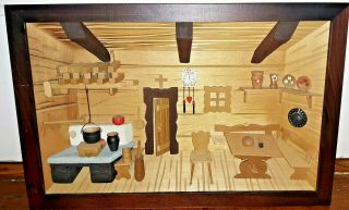 German 3d Handmade Wood Kitchen Scene Diorama Folk Art Bavaria