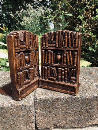 Vintage Syroco Wooden Library Book Shelf Design Bookends Orinate