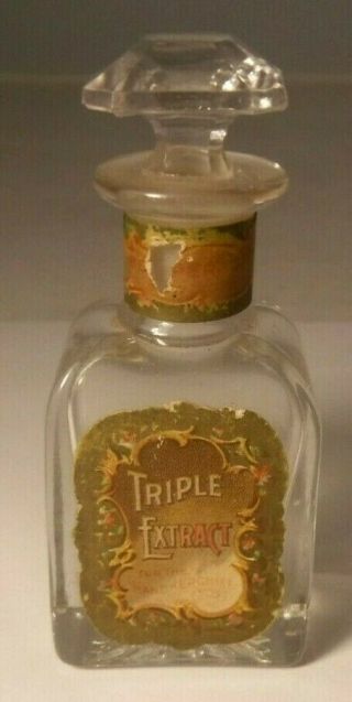 Antique Triple Extract Perfume Bottle W/ Glass Top Cork For The Handkerchief