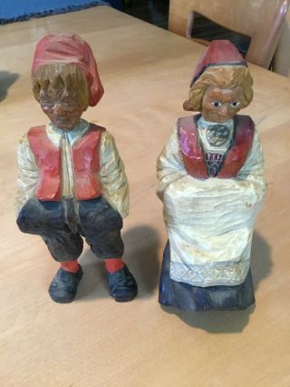 Pair Vintage German Wood Carving Figures Man And Woman
