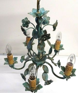 Vintage 5 X Arm Shabby Chic Italian Metal Pastel Coloured Floral Chandelier
