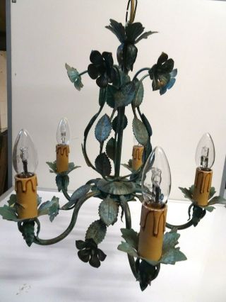 Vintage 5 x arm Shabby Chic Italian Metal Pastel Coloured Floral Chandelier 2