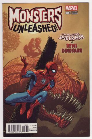 Monsters Unleashed 3 Mcguinness 1:100 Variant Spider - Man Vs Devil Dinosaur Nm