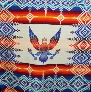 Vintage Beaver State Pendleton Blanket Eagle W/ Arrows 76 " × 64 " Red Orange Blue