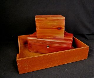 Vtg.  Globe Wernicke 2 Desk Wooden Tray,  Mini Lane Cedar Chest,  Cedar Index File