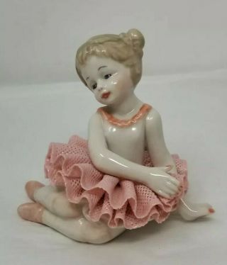 Antique Dresden Lace Porcelain Ballerinas Girl Figurine