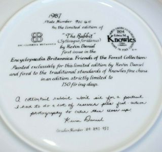 Vintage 1987 Knowles THE RABBIT Plate KEVIN DANIEL 1st Issue 3