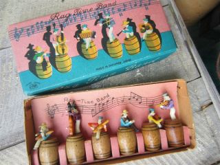 Vintage Rag Time Band & Instruments Occupied Japan Wooden Miniature Boxed Set