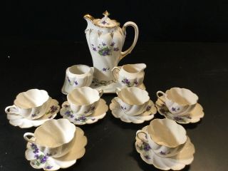 Vintage Leneige Tea Pot,  Sugar,  Creamer Art Deco Floral Tea Pot Porcelain China