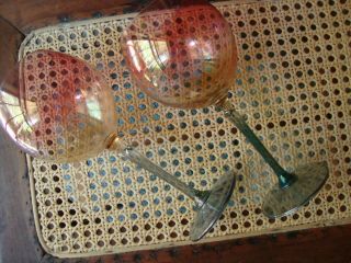 Antique Vtg Carnival Rainbow iridescent Wine Glass Set of 2 Stemware 3
