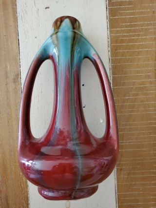 Vintage Faiencerie Thulin Pottery Art Deco Two Handle Drip Glaze Vase Belgium