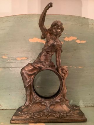 Antique Art Nouveau Era Lady Goddess Figural Shelf Clock Gilt Bronze? Shelter?