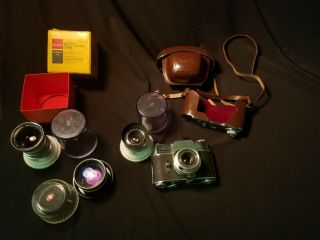 Vintage Kodak Retina Reflex Iii 35mm Camera,  Leather Case And Extra Lenses